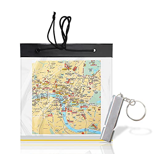 suaywo 31,5x28cm Bolsas Impermeables de Mapas de PVC y Silbato Emergencia, Estuche Impermeable de Mapas con Ventana Transparente y Correa de Cuello para Senderismo, Montañismo