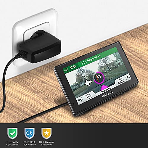 subtel® Cargador Mini USB Compatible con GPS Garmin Edge Drive DriveAssist DriveSmart Nüvi Oregon eTrex GPSMAP, Cable de Carga 2A / 2000mA de navegador SatNav, Fuente de Alimentación, Adaptador CA