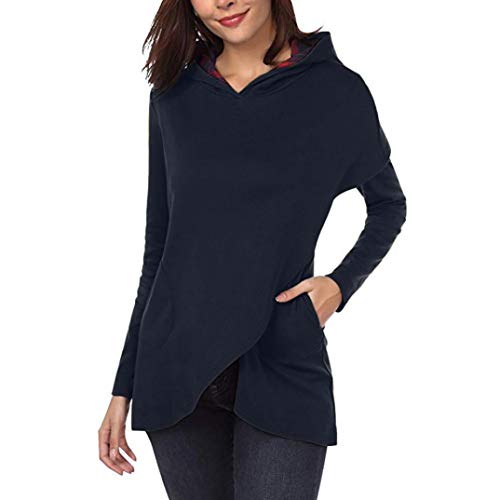 Sudadera con Capucha De Manga Larga A Cuadros De Las Mujeres, Belasdla Top De Retazos A Cuadros Suelta Casual Tops Camisa De Camisa De La Ropa De OtoñO Invierno Fiesta De Mujer De Moda