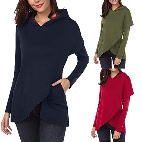 Sudadera con Capucha De Manga Larga A Cuadros De Las Mujeres, Belasdla Top De Retazos A Cuadros Suelta Casual Tops Camisa De Camisa De La Ropa De OtoñO Invierno Fiesta De Mujer De Moda