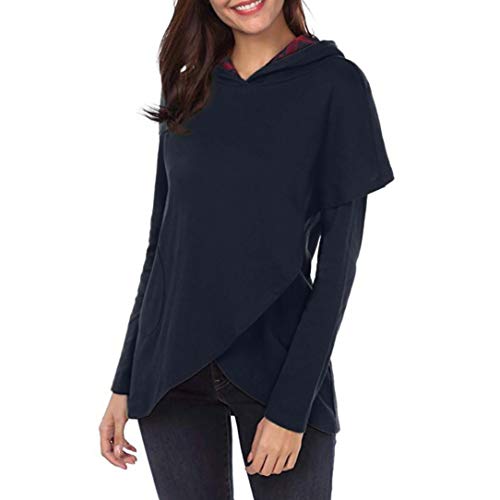 Sudadera con Capucha De Manga Larga A Cuadros De Las Mujeres, Belasdla Top De Retazos A Cuadros Suelta Casual Tops Camisa De Camisa De La Ropa De OtoñO Invierno Fiesta De Mujer De Moda