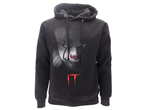 Sudadera con Capucha Negra IT Clown Payaso Cara Sonreír Oficial Stephen King Película 2017 Face Smile (L - Large)