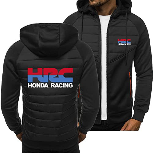 Sudadera con Capucha para Hombre con Cremallera Honda Racing Chaqueta de Forro Polar con Estampado de Manga Larga Sudadera con Capucha Informal Cárdigan,Black,L