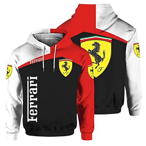 Sudadera con Capucha para Hombre De Manga Larga con Estampado Digital del Logotipo De Ferrari (1,3XL)