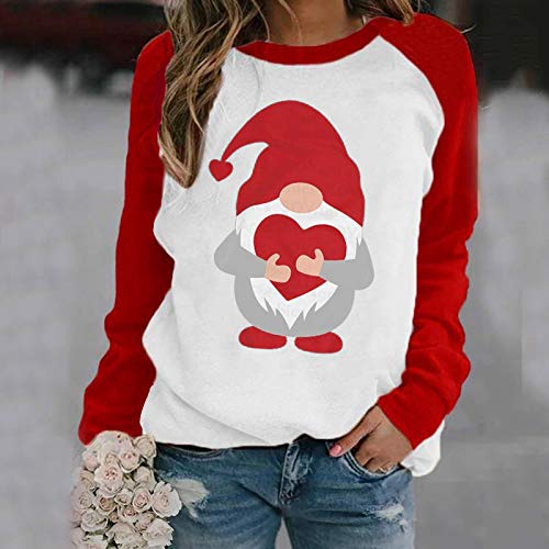 Sudadera Cuello Redondo para Mujer Navidad,Moda Manga Larga Jersey Casual Alce impresión navideño Suéter Otoño Invierno Primavera Suelto Tops Suéter Blusa Abrigo Deportiva (Rojo-4, XXL)