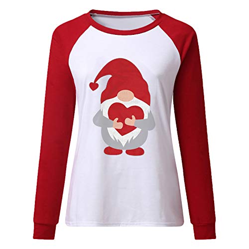 Sudadera Cuello Redondo para Mujer Navidad,Moda Manga Larga Jersey Casual Alce impresión navideño Suéter Otoño Invierno Primavera Suelto Tops Suéter Blusa Abrigo Deportiva (Rojo-4, XXL)