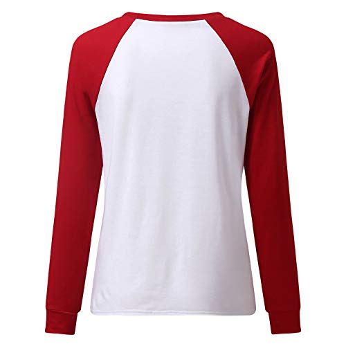 Sudadera Cuello Redondo para Mujer Navidad,Moda Manga Larga Jersey Casual Alce impresión navideño Suéter Otoño Invierno Primavera Suelto Tops Suéter Blusa Abrigo Deportiva (Rojo-4, XXL)