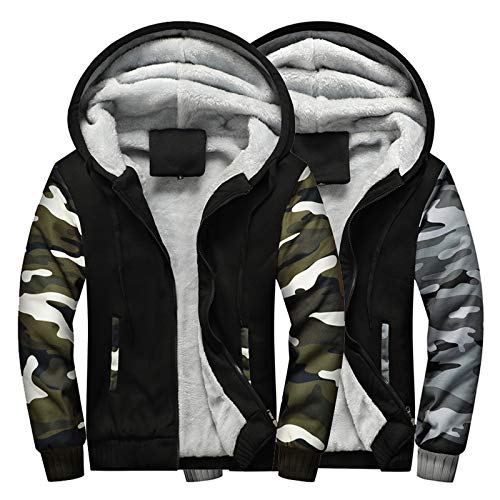 Sudaderas con capucha cálidas de invierno Chaqueta de camuflaje a prueba de viento para hombres, Sudaderas con capucha antiarrugas de lana gruesa con 2 bolsillos, Sudaderas con capucha antiarrugas