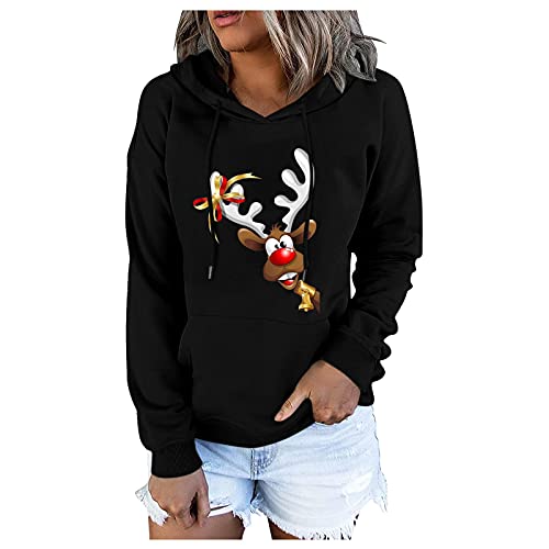 Sudaderas Mujer Baratas Jersey Arbol Navideño Feo Sudaderas Navideñas Mujer Divertido Pullover Navidad Ugly Jerseys Navideños Adolescente Chica Sudadera Navideña Talla Grande (I#Black, XL)