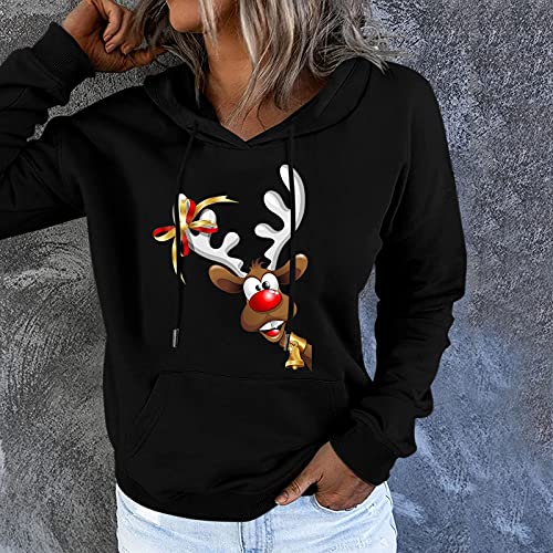 Sudaderas Mujer Baratas Jersey Arbol Navideño Feo Sudaderas Navideñas Mujer Divertido Pullover Navidad Ugly Jerseys Navideños Adolescente Chica Sudadera Navideña Talla Grande (I#Black, XL)