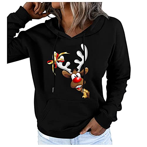 Sudaderas Mujer Baratas Jersey Arbol Navideño Feo Sudaderas Navideñas Mujer Divertido Pullover Navidad Ugly Jerseys Navideños Adolescente Chica Sudadera Navideña Talla Grande (I#Black, XL)