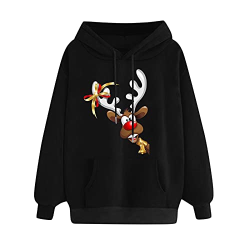 Sudaderas Mujer Baratas Jersey Arbol Navideño Feo Sudaderas Navideñas Mujer Divertido Pullover Navidad Ugly Jerseys Navideños Adolescente Chica Sudadera Navideña Talla Grande (I#Black, XL)