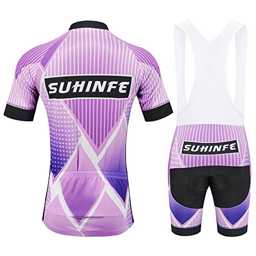 SUHINFE Maillot Ciclismo Mujer Verano, Ctraje Ciclismo y Culotte Ciclismo con 5D Gel Pad para Bicicleta de Carretera y MTB