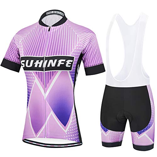 SUHINFE Maillot Ciclismo Mujer Verano, Ctraje Ciclismo y Culotte Ciclismo con 5D Gel Pad para Bicicleta de Carretera y MTB