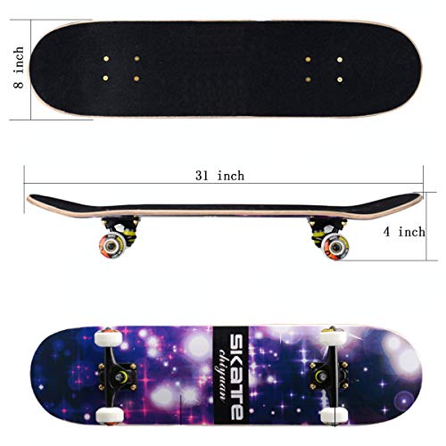 Sumeber Skateboards - Tabla de skate 80 x 20 cm, doble patada para adultos, para principiantes, monopatín completo para adolescentes, niñas, niños y adultos como cumpleaños