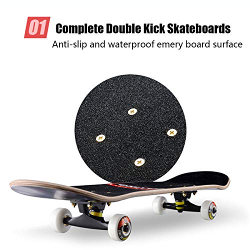 Sumeber Skateboards - Tabla de skate 80 x 20 cm, doble patada para adultos, para principiantes, monopatín completo para adolescentes, niñas, niños y adultos como cumpleaños