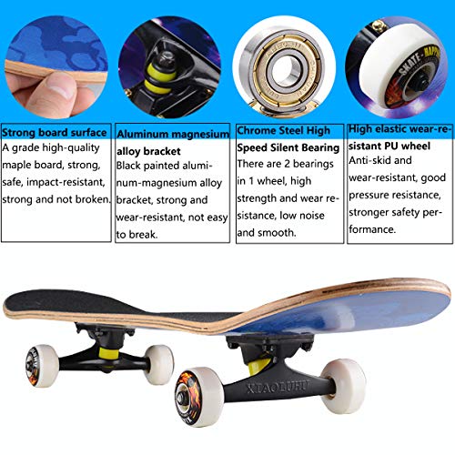 Sumeber Skateboards - Tabla de skate 80 x 20 cm, doble patada para adultos, para principiantes, monopatín completo para adolescentes, niñas, niños y adultos como cumpleaños