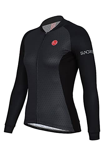 SUNDRIED Camiseta de Ciclismo de Manga Larga para Mujer, Camiseta de Ciclismo de Carretera, Camiseta de Bicicleta de montaña (Negro, M)