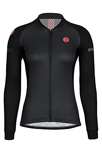 SUNDRIED Camiseta de Ciclismo de Manga Larga para Mujer, Camiseta de Ciclismo de Carretera, Camiseta de Bicicleta de montaña (Negro, M)