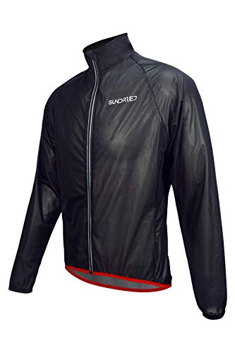 SUNDRIED Ligera lluvia poco voluminoso Running Jacket (Negro, L)