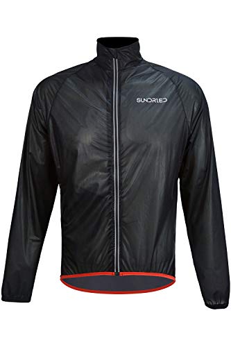 SUNDRIED Ligera lluvia poco voluminoso Running Jacket (Negro, L)