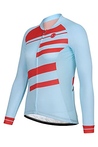 SUNDRIED Mujer Camiseta de Ciclismo Retro Manga Larga Bicicleta de Pista Camiseta de Ciclismo Mujer Azul Camiseta de Bicicleta de Montaña (Azul, XS)