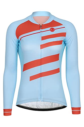 SUNDRIED Mujer Camiseta de Ciclismo Retro Manga Larga Bicicleta de Pista Camiseta de Ciclismo Mujer Azul Camiseta de Bicicleta de Montaña (Azul, XS)