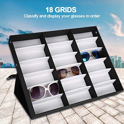 Sunglass Box 18 Grids Glasses Display Case Gafas de sol PU Leather Storage Box Organizer Glasses Jewelry Display Box Multiple Eyeglasses Display Case para Mujeres Hombres