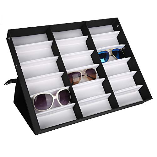 Sunglass Box 18 Grids Glasses Display Case Gafas de sol PU Leather Storage Box Organizer Glasses Jewelry Display Box Multiple Eyeglasses Display Case para Mujeres Hombres