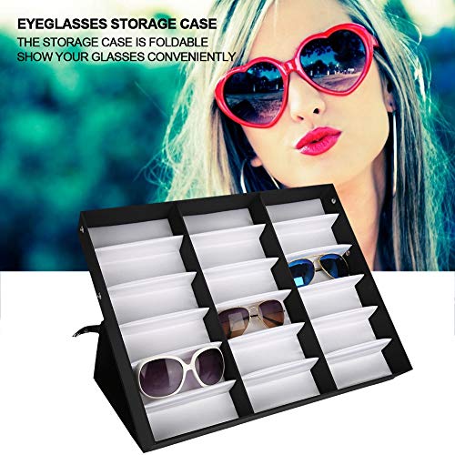 Sunglass Box 18 Grids Glasses Display Case Gafas de sol PU Leather Storage Box Organizer Glasses Jewelry Display Box Multiple Eyeglasses Display Case para Mujeres Hombres