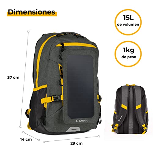 Sunnybag Mochila Solar Explorer+ | con Panel Solar de 6W para Cargar el teléfono móvil |Mochila 15L para Universidad, Trabajo, Ocio | Compartimento para portátil de 15''