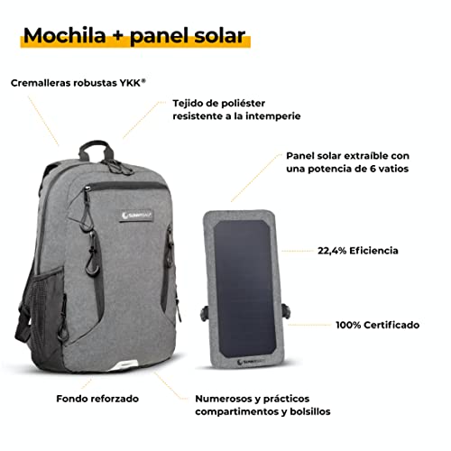 Sunnybag Mochila Solar Explorer+ | con Panel Solar de 6W para Cargar el teléfono móvil |Mochila 15L para Universidad, Trabajo, Ocio | Compartimento para portátil de 15''