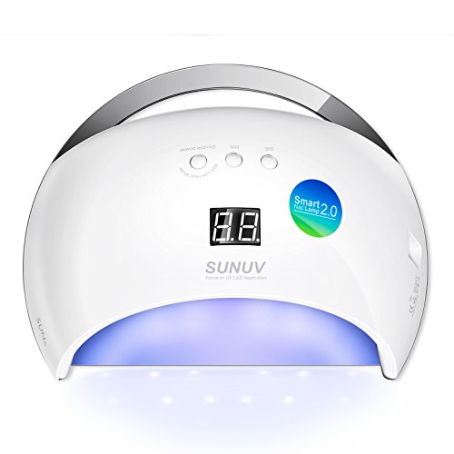SUNUV SUN6 48W LED UV Luz Lámpara Secadora Portable de Uñas para Esmaltes Basados en Gel de uñas con 3 temporizadores, pantalla LCD, sensor y secado de doble velocidad (Blanco)