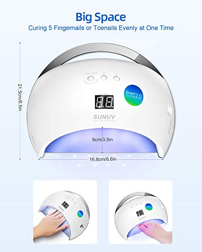 SUNUV SUN6 48W LED UV Luz Lámpara Secadora Portable de Uñas para Esmaltes Basados en Gel de uñas con 3 temporizadores, pantalla LCD, sensor y secado de doble velocidad (Blanco)