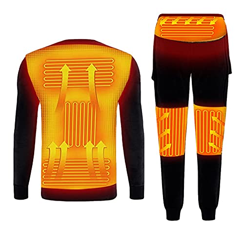 SUNYUN Conjunto de Ropa Interior Térmica Calefactables para Hombre Mujer Ropa Térmica Eléctrico Ciclismo Esquí Set de Ropa con 3 Configuraciones de Calor Lavable Camiseta y Pantalón (XL,Negro)