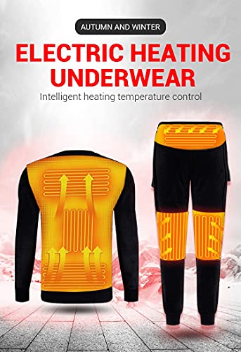 SUNYUN Conjunto de Ropa Interior Térmica Calefactables para Hombre Mujer Ropa Térmica Eléctrico Ciclismo Esquí Set de Ropa con 3 Configuraciones de Calor Lavable Camiseta y Pantalón (XL,Negro)