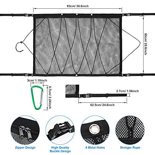 SUPAREE Red Techo Furgoneta Camper,Red Coche Maletero y 4 Carabiners,Organizador Bolsa de Almacenamiento Universal,Capa Doble Cordón, Kit Camper Furgoneta Accesorios Tienda de Viaje Largo para Van SUV