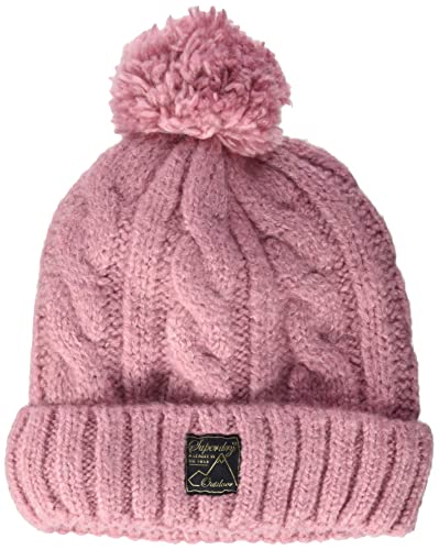 Superdry Cable Beanie Gorro de Punto, Vintage Smoke Rosa Tweed, Talla única para Mujer