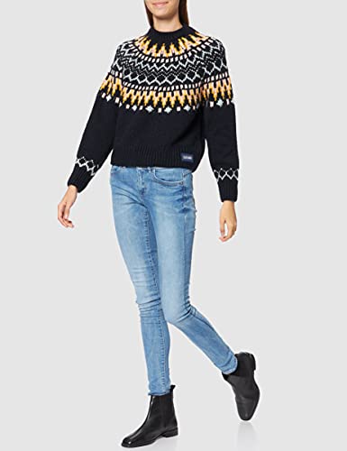 Superdry Classic Crew Sudadera, Navy Fairisle, S para Mujer