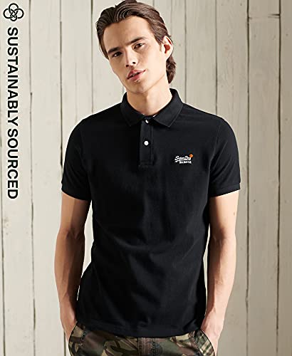 Superdry Classic Pique S/s Polo Camisa, Negro, L para Hombre