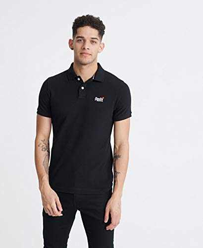 Superdry Classic Pique S/s Polo Camisa, Negro, L para Hombre