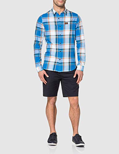 Superdry M4010347A Camisa Abotonada, Chambray Blue Check, L para Hombre