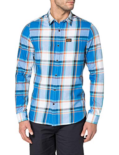 Superdry M4010347A Camisa Abotonada, Chambray Blue Check, L para Hombre