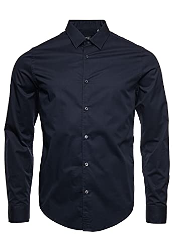 Superdry Modern Tailor LS-Camiseta Camisa, Midnight, M para Hombre