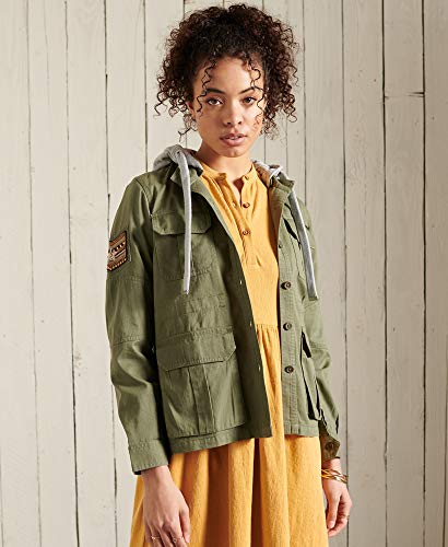 Superdry Mujer Camisa con Capucha y Parches Core Military Verde Militar 36