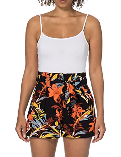 Superdry Printed Paperbag Short Pantalones Cortos, Black Lillies, S para Mujer