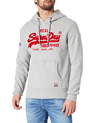 Superdry VL Chenille Hood Sudadera con Capucha, Grey Marl, S para Hombre