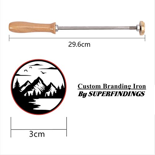 SUPERFINDINGS 30 mm Patrón de Montaña Marca de Madera de Latón Marca de Cuero Logotipo Único Sello de Hierro Calor Sello de Cabeza de Latón con Mango de Madera para Pastel Madera Cuero