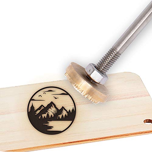 SUPERFINDINGS 30 mm Patrón de Montaña Marca de Madera de Latón Marca de Cuero Logotipo Único Sello de Hierro Calor Sello de Cabeza de Latón con Mango de Madera para Pastel Madera Cuero
