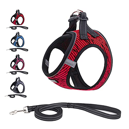 Suredoo Arnés Perro Pequeños Reflectante, Arnés Antitirones Suave Acolchado Cómodo Transpirable Arneses Chaleco para Perros Pequeños, Gatos y Cachorros (XS, Rojo)